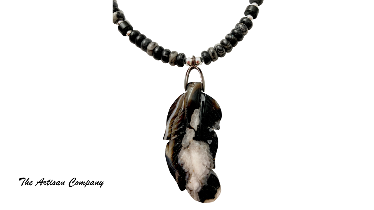 Mens Agate and Black Jasper Necklace