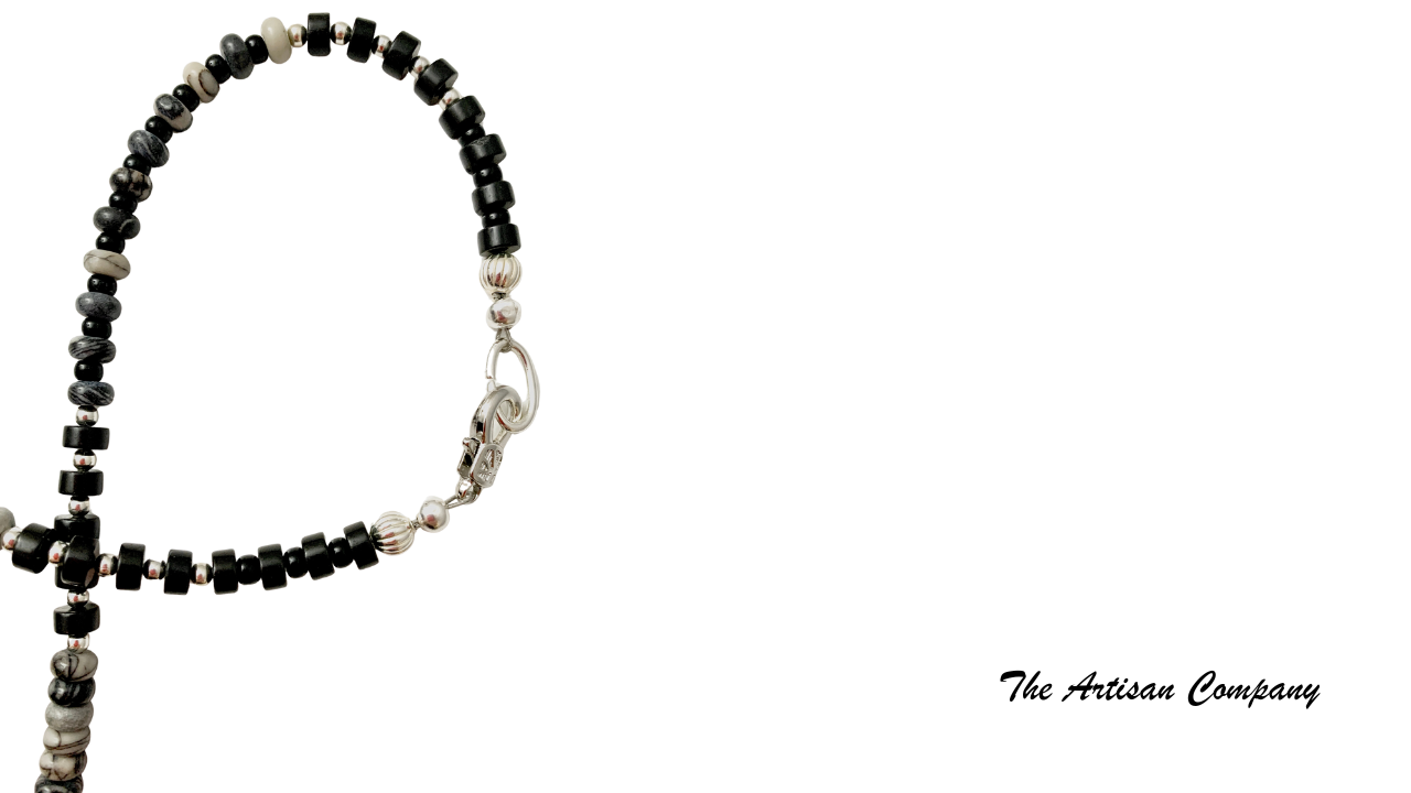 Mens Agate and Black Jasper Necklace