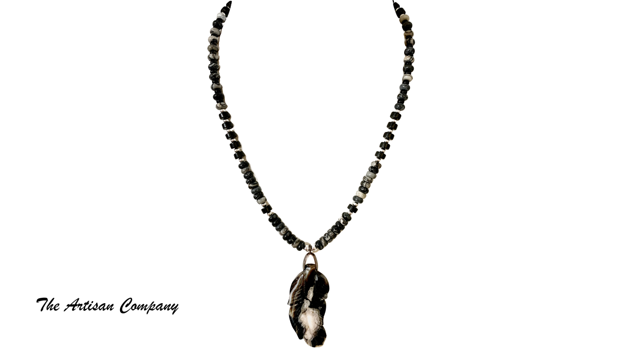 Mens Agate and Black Jasper Necklace