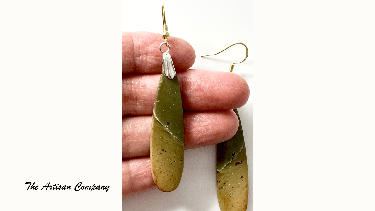 Olive Green Polychrome Jasper Slab Earrings