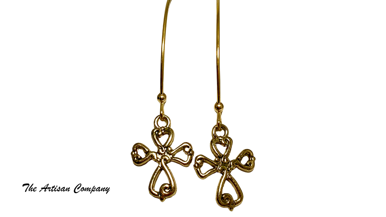 Pewter Cross Marquise Earrings