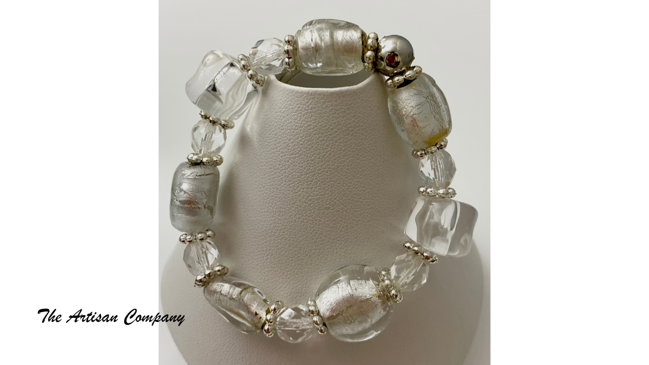 Silver Lined Glass Stretch Bracelet