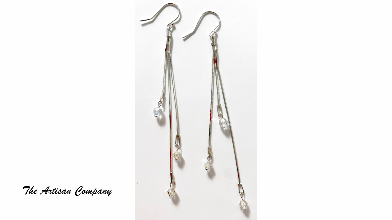 Sterling Three Strand Earring with Crystals