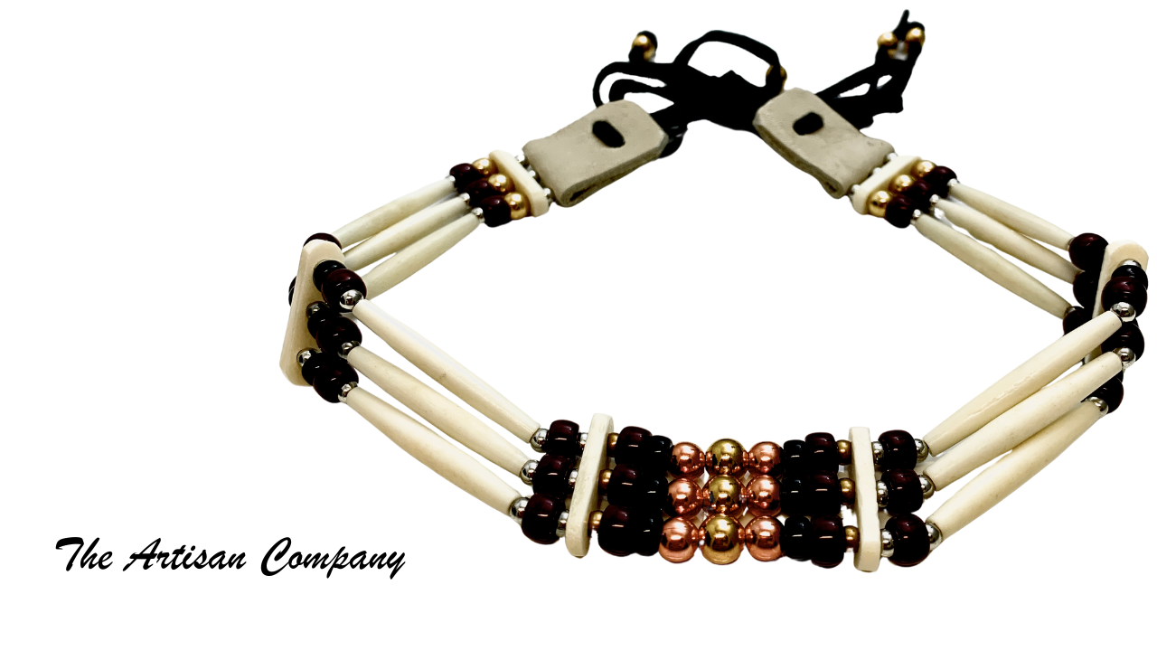 Three Strand Traditional White Bone Native Choker Necklace
