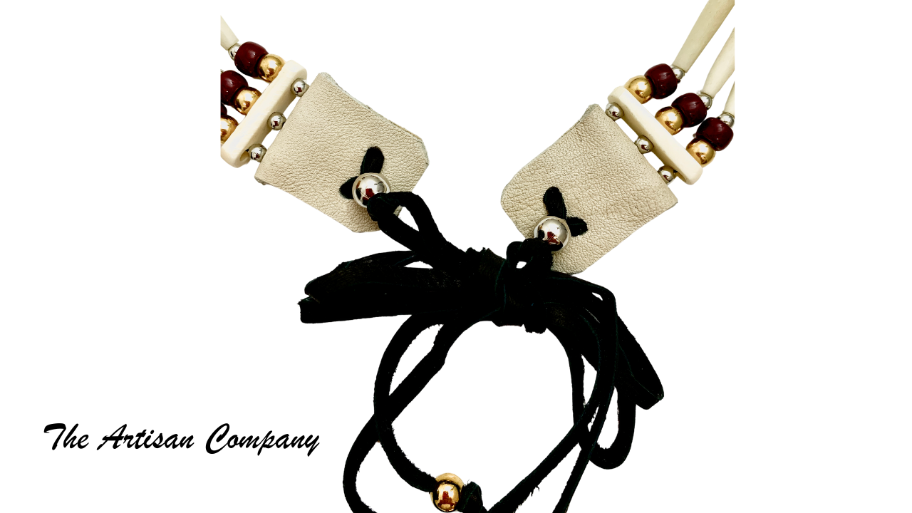 Three Strand Traditional White Bone Native Choker Necklace