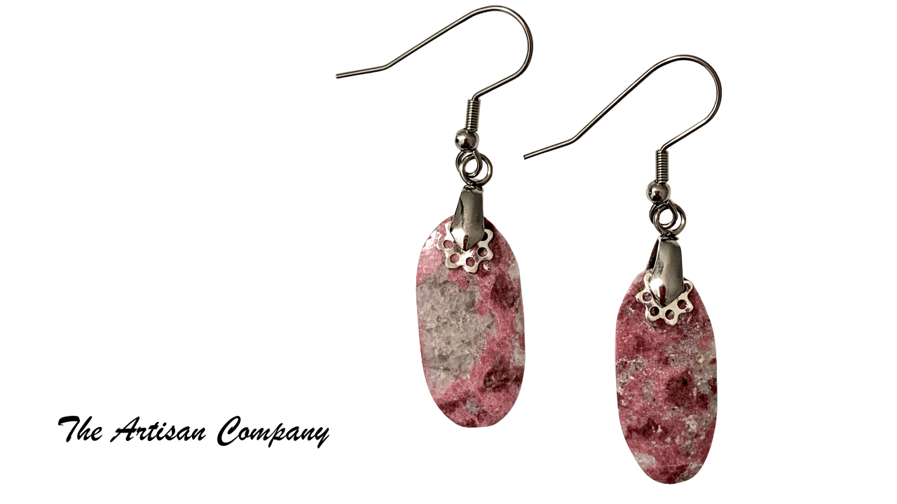 Rare Natural Thulite Stone Earrings (Norway)