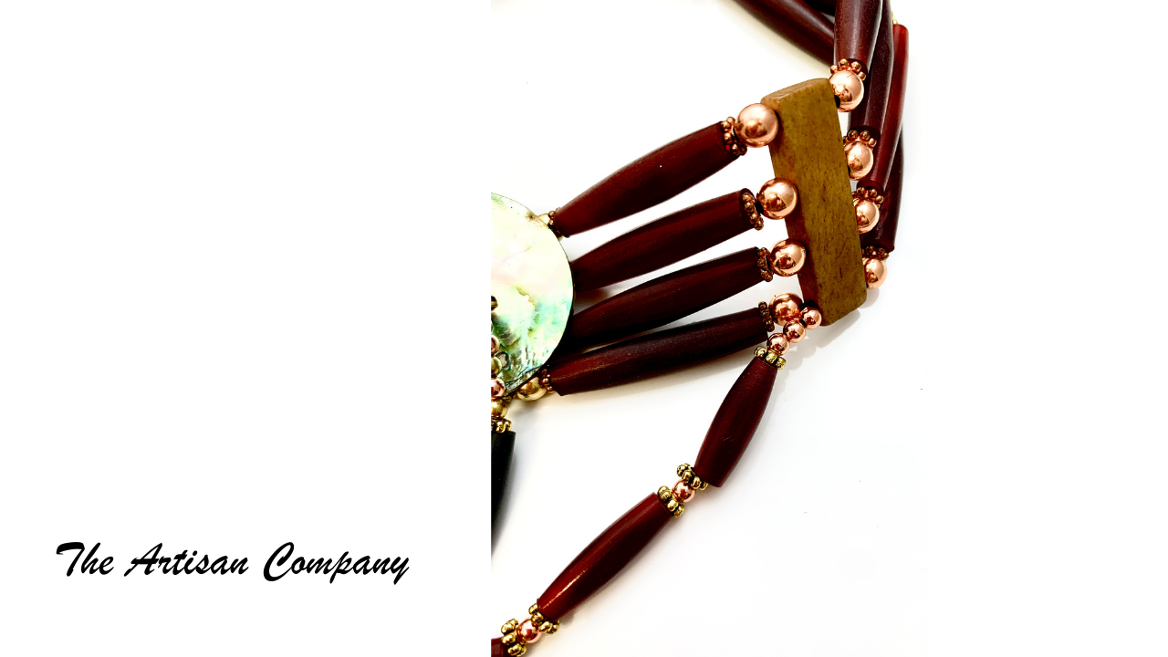 Traditional Native Red Horn Choker w Abalone Shell Necklace