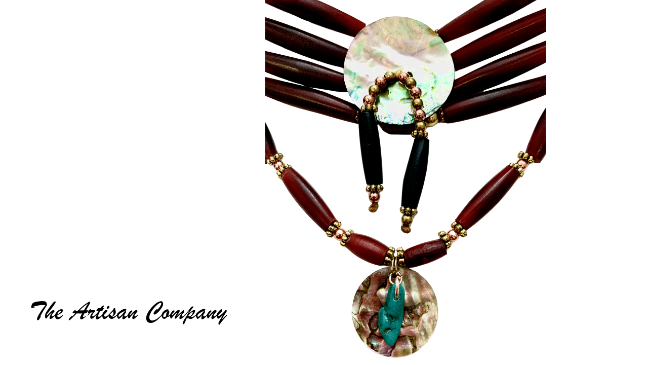 Traditional Native Red Horn Choker w Abalone Shell Necklace