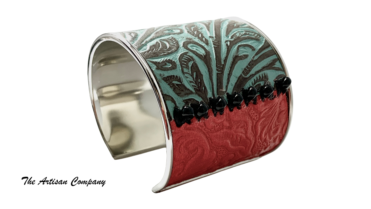 Two Tone Leather & Bead Cuff Bracelet