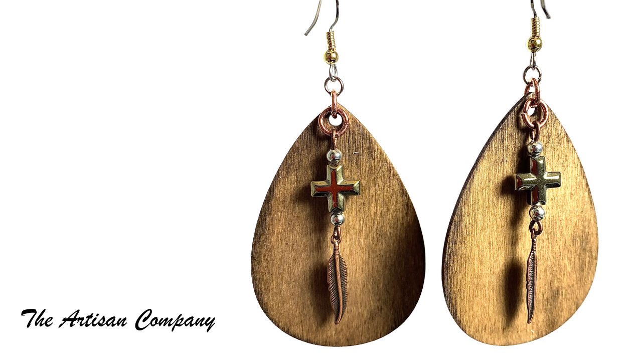 Wooden Drop Earring w/ Scroll Design