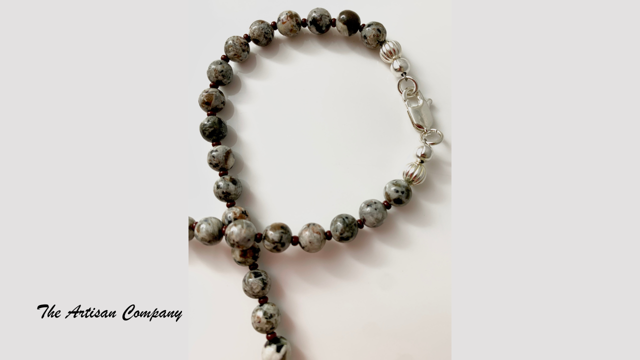 Yooperlite Stone and Metal Feather Necklace w Earrings