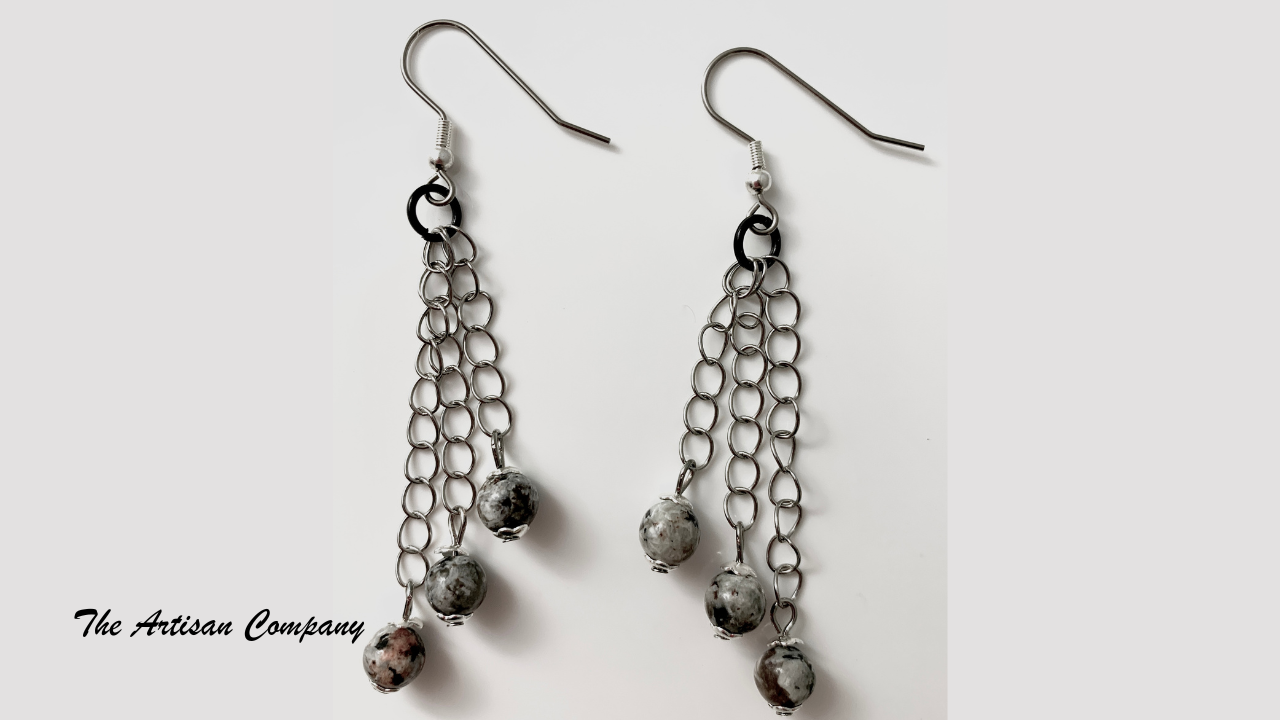 Yooperlite Stone and Metal Feather Necklace w Earrings