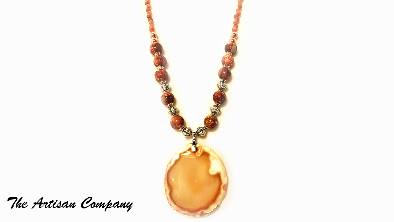 Orange Agate Stone with Imperial Jasper Necklace