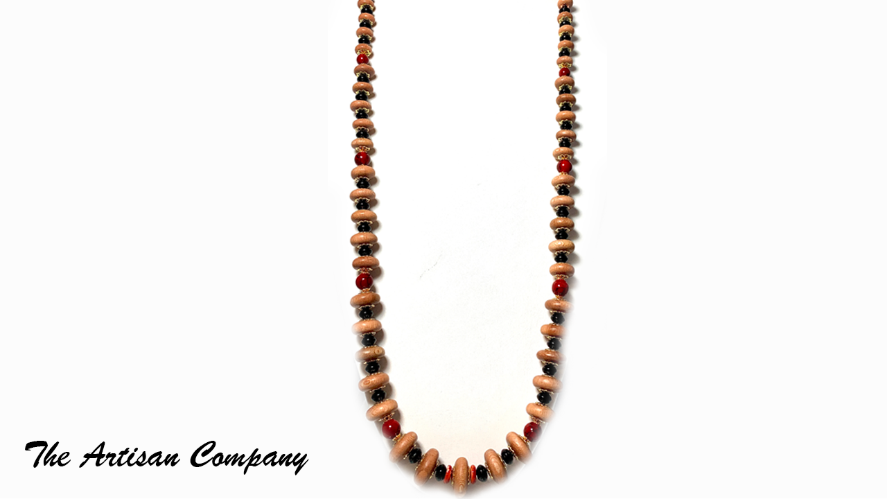 Rosewood and Onyx Necklace with Quartz