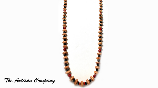 Rosewood and Onyx Necklace with Quartz