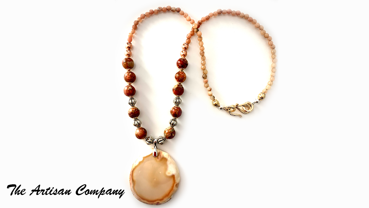 Orange Agate Stone with Imperial Jasper Necklace