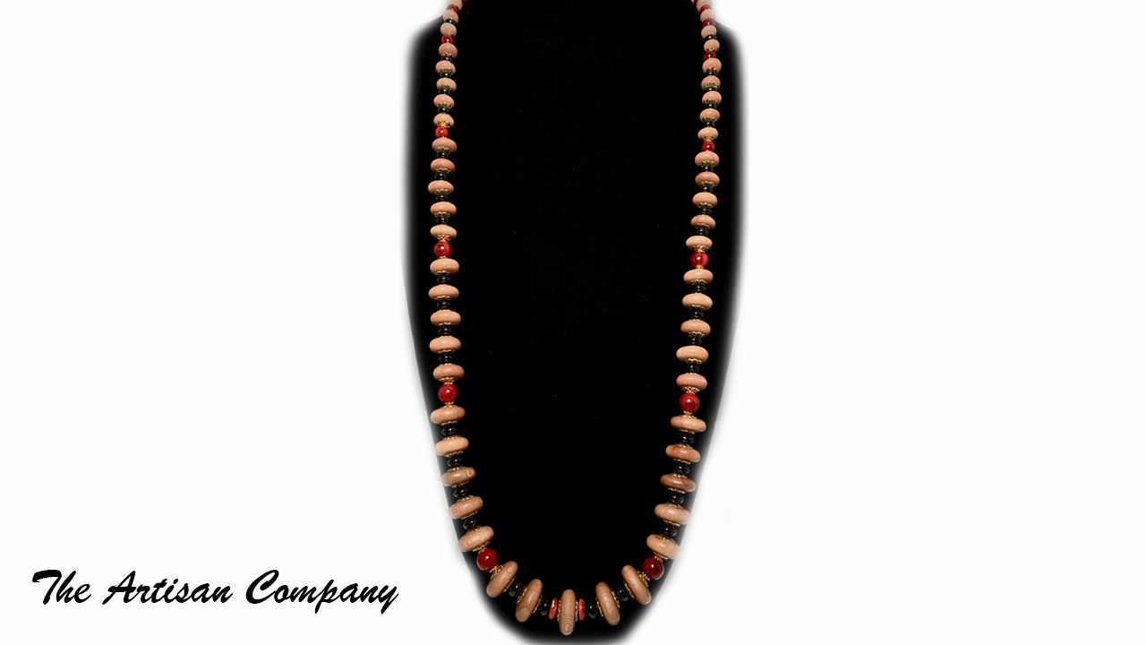 Rosewood and Onyx Necklace with Quartz