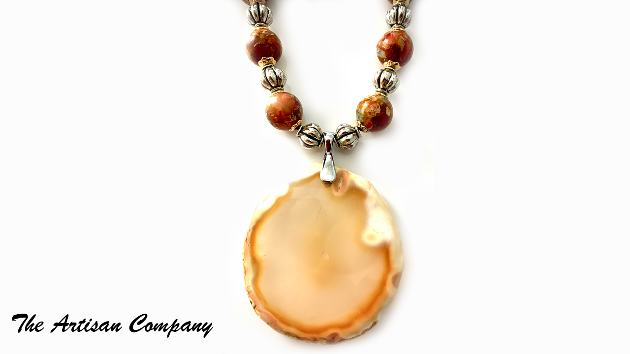 Orange Agate Stone with Imperial Jasper Necklace