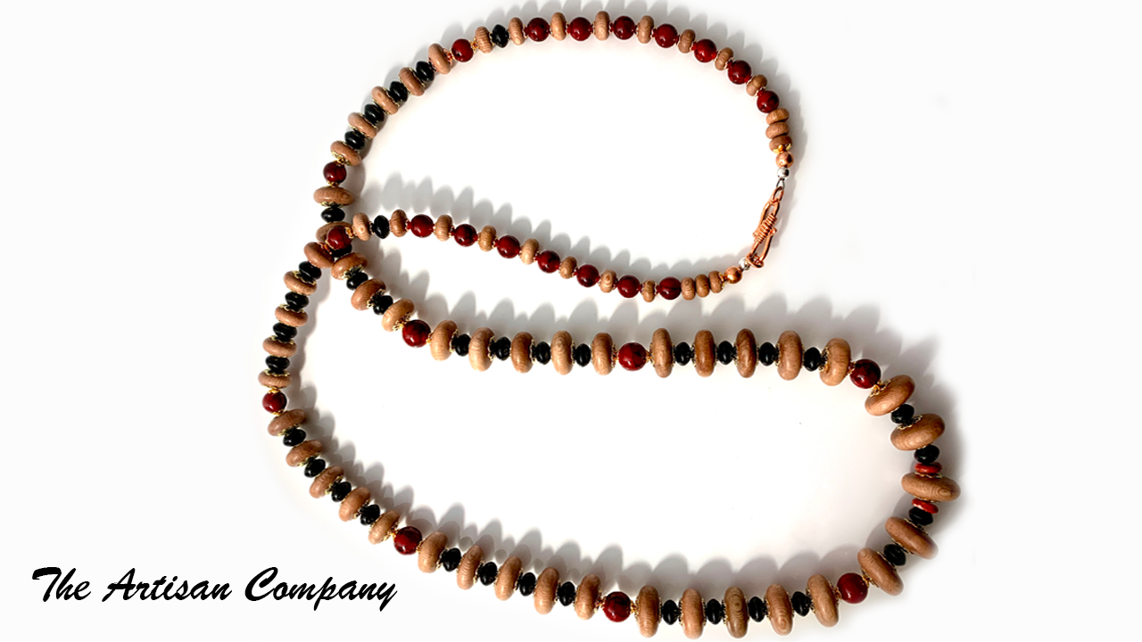 Rosewood and Onyx Necklace with Quartz