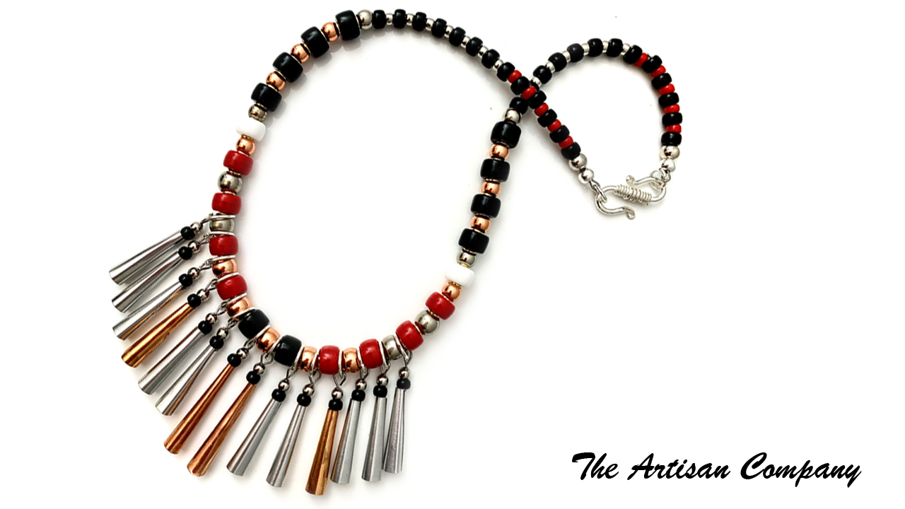 Crow Bead and Jingle Cone Necklace