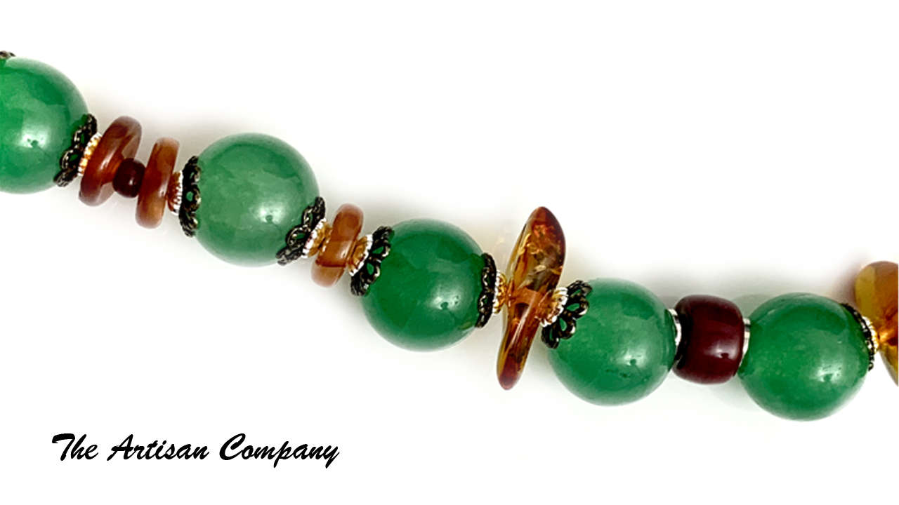 Green Aventurine with Carnelian and Amber Necklace