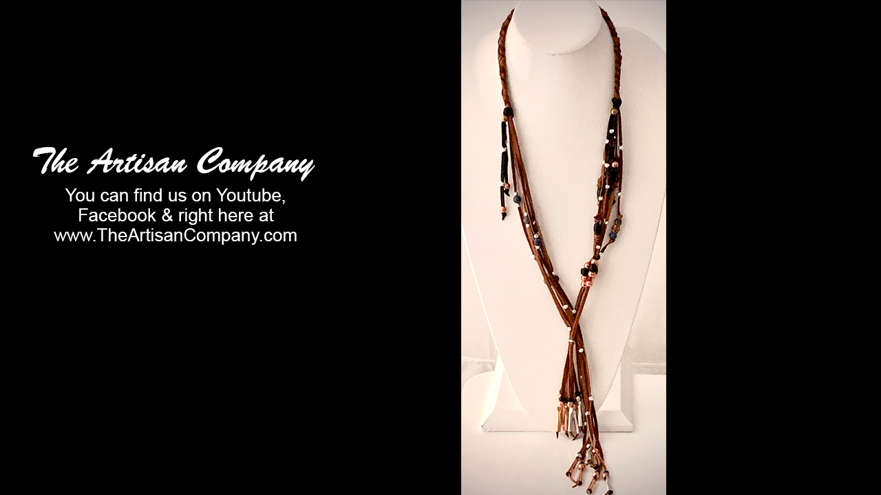 Leather Lariat Necklace with Dumortierite Stone and Buffalo Horn