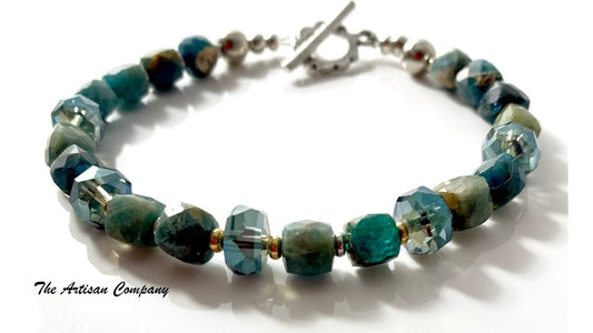 Blue Apatite Stone & Cut Glass Bracelet