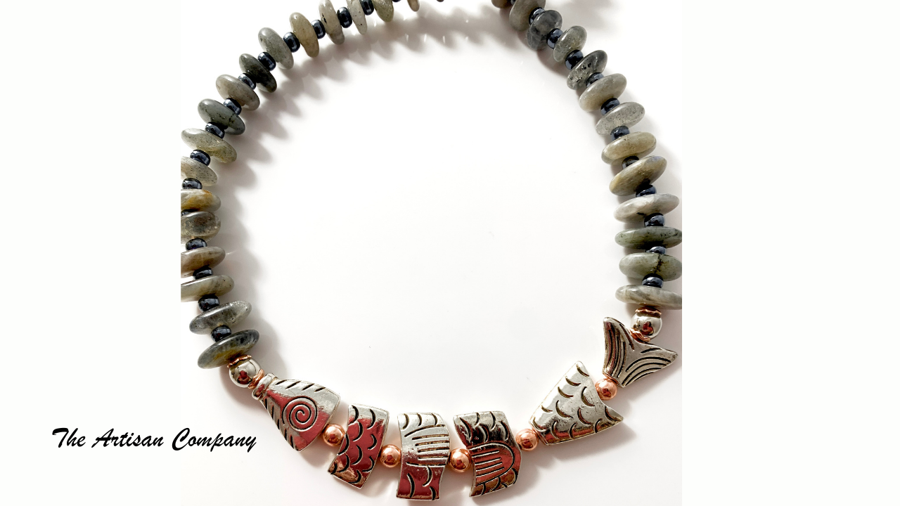 Freeform Labradorite Stone & Fish Necklace