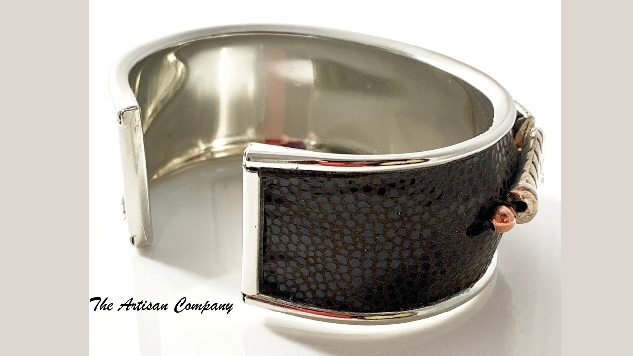 Brown Leather & Fish Cuff Bracelet