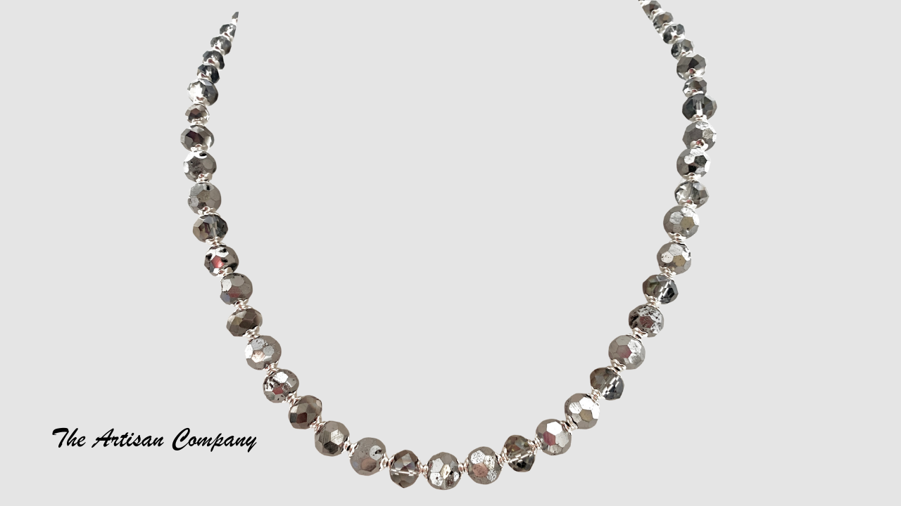 Platinum Coated Faceted Druzy Necklace with Earrings