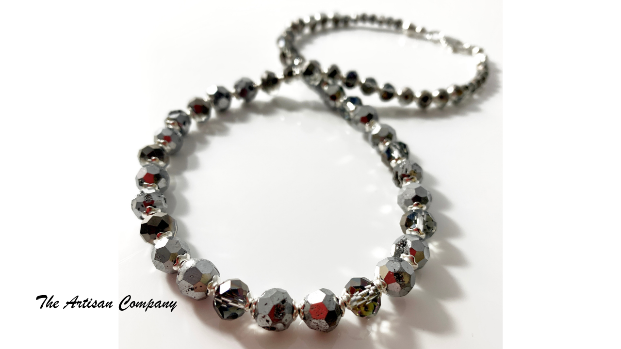 Platinum Coated Faceted Druzy Necklace with Earrings