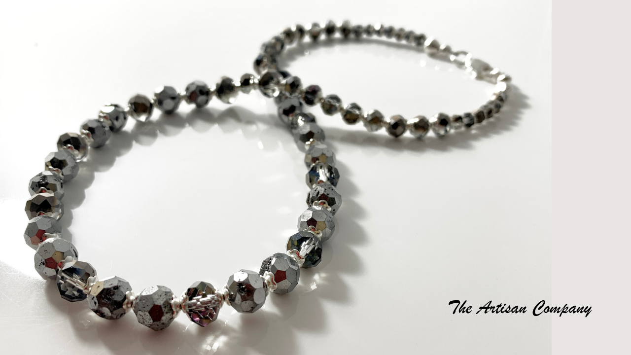 Platinum Coated Faceted Druzy Necklace with Earrings