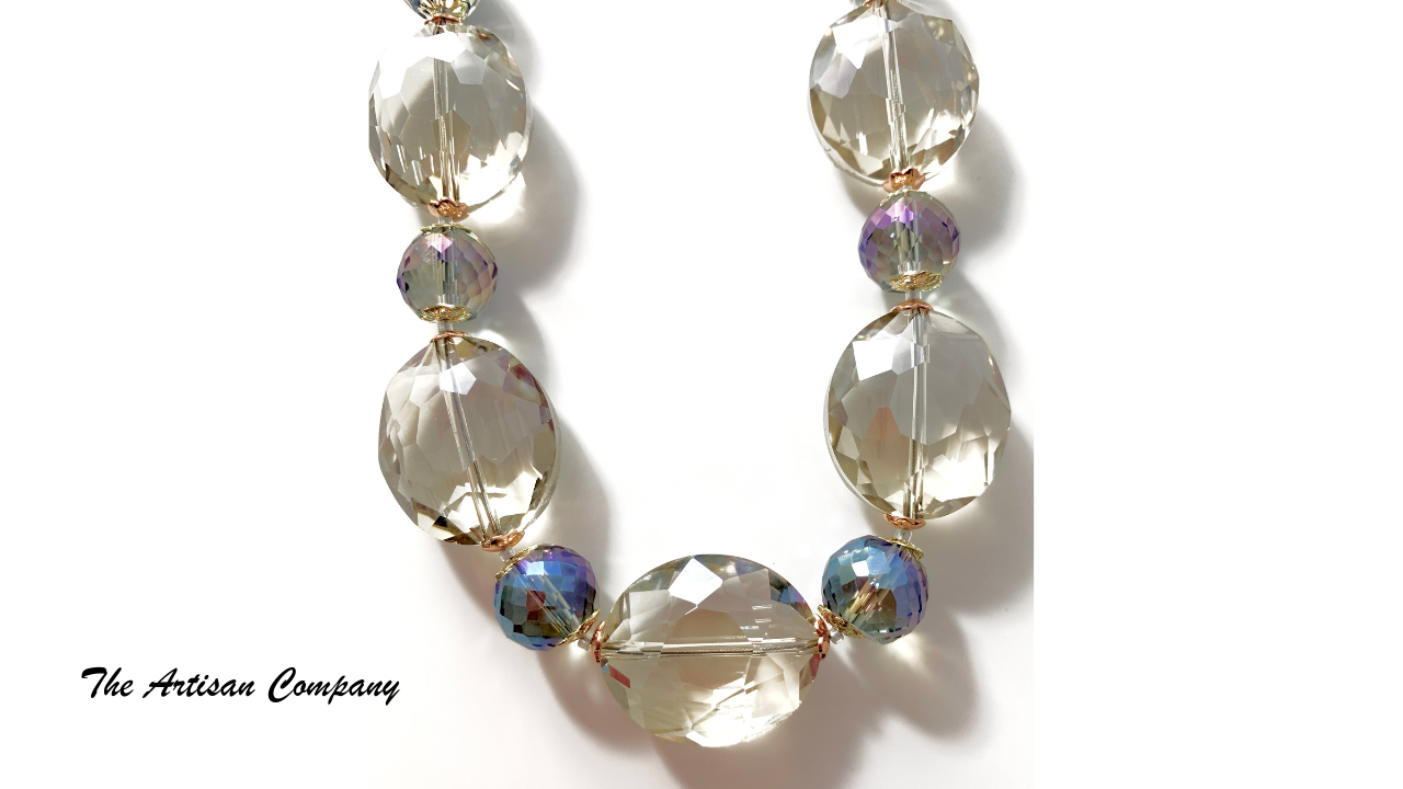 Sparkly Chunky Cut Glass Necklace with Earrings