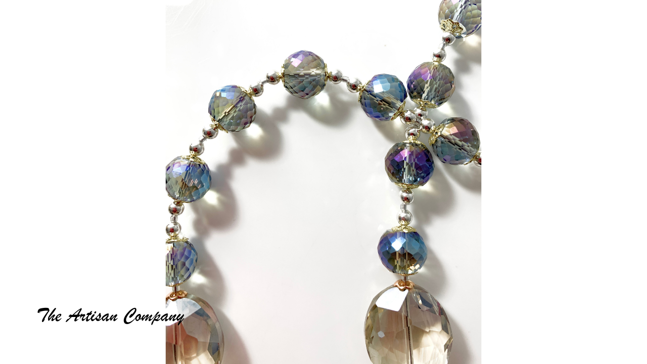 Sparkly Chunky Cut Glass Necklace with Earrings