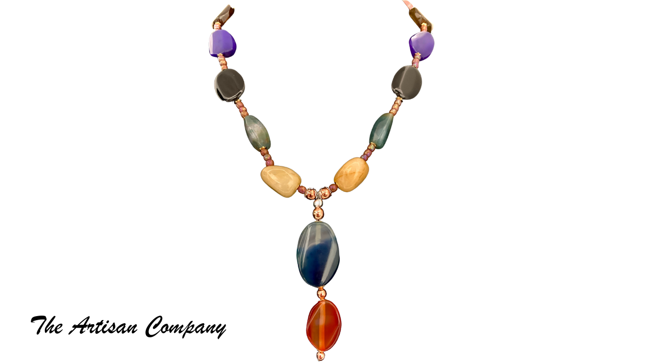 Agate Stone & Golden Quartz Necklace