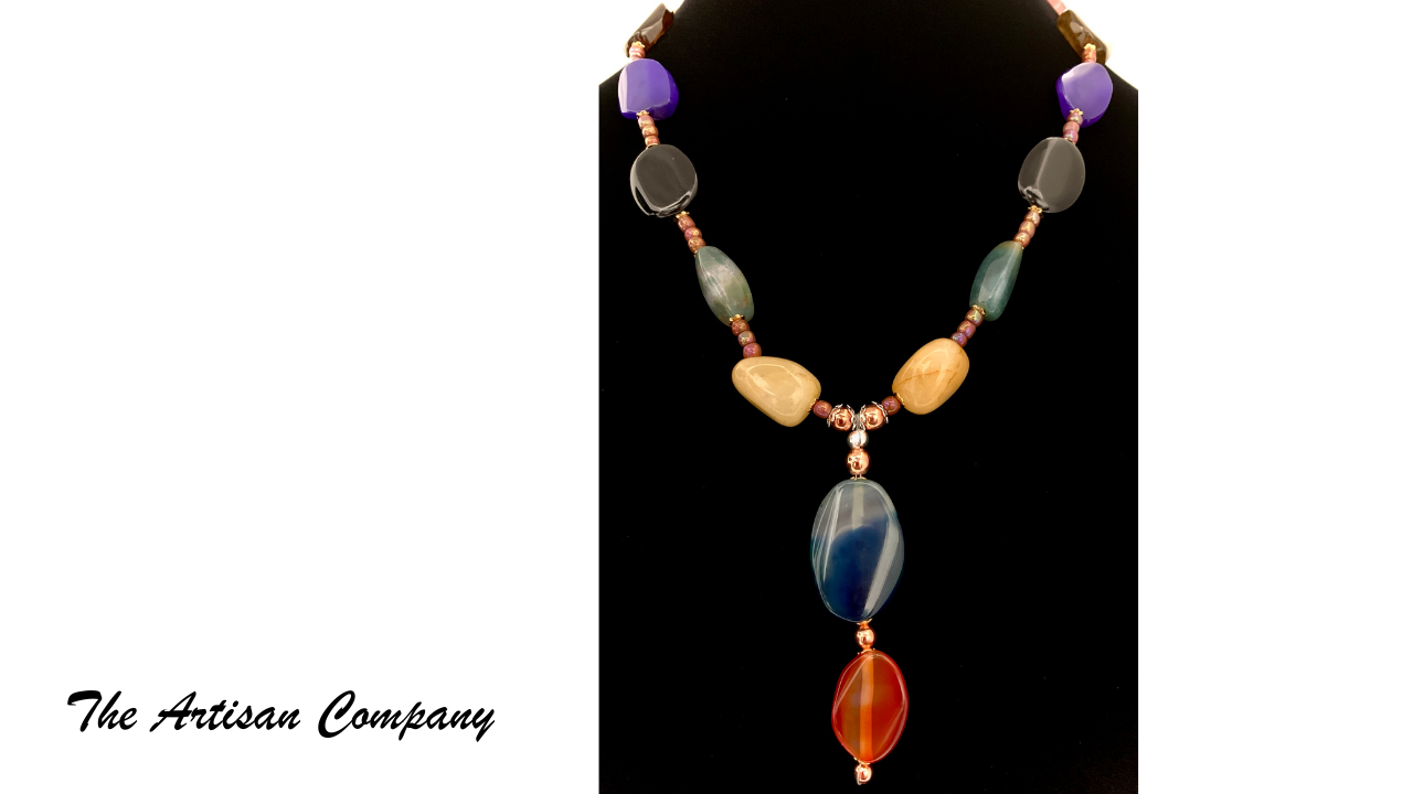 Agate Stone & Golden Quartz Necklace