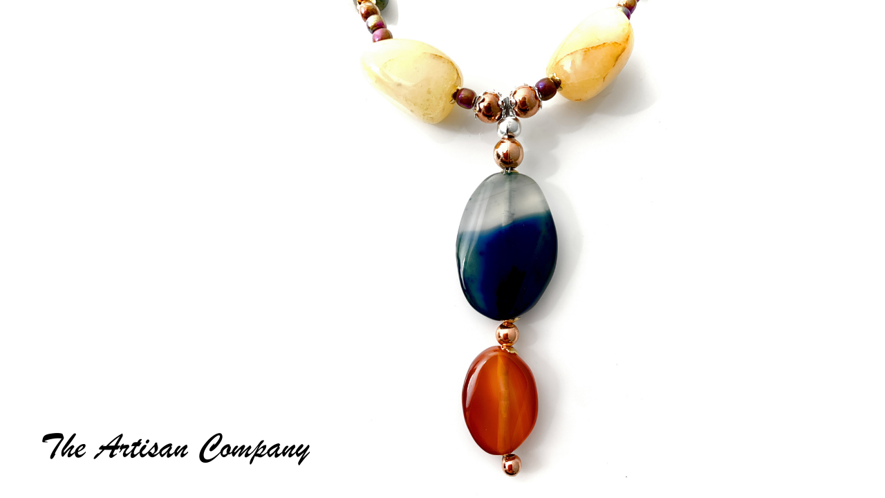 Agate Stone & Golden Quartz Necklace