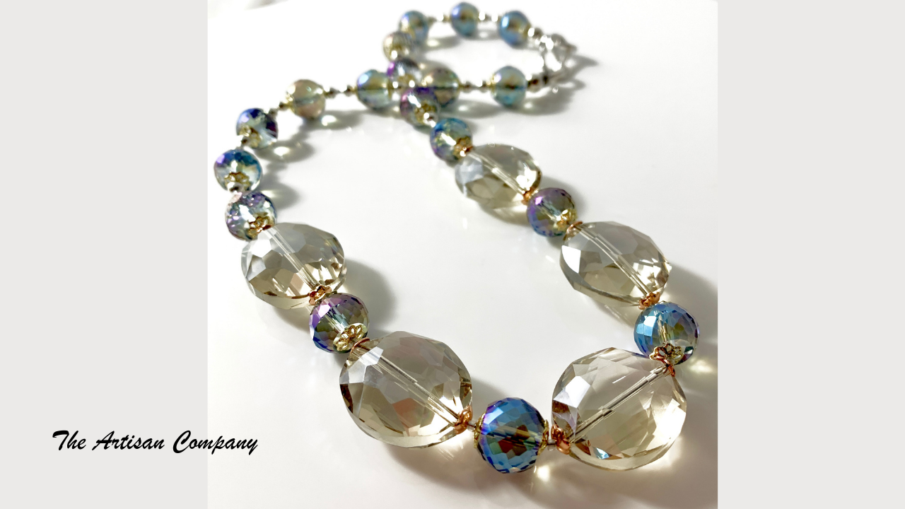 Sparkly Chunky Cut Glass Necklace with Earrings