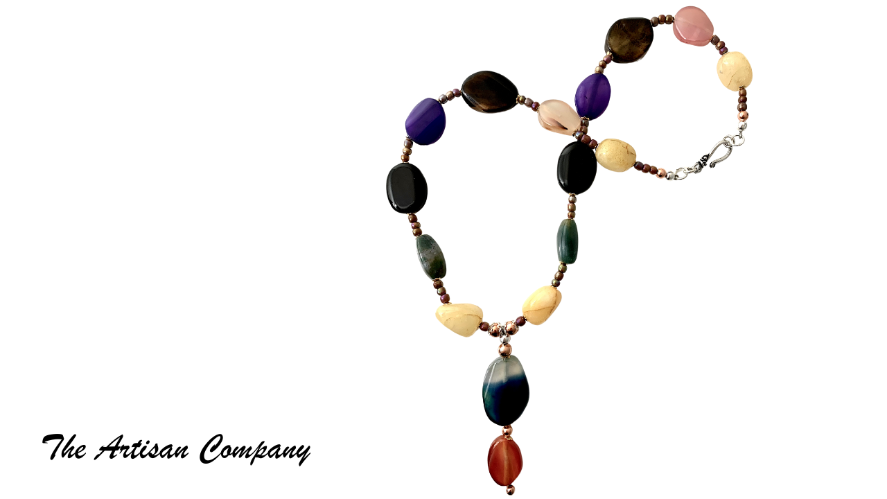 Agate Stone & Golden Quartz Necklace