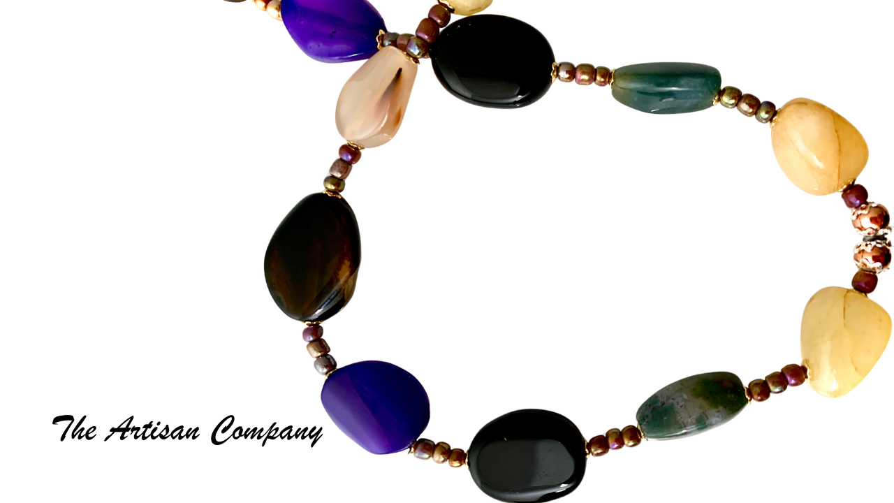 Agate Stone & Golden Quartz Necklace