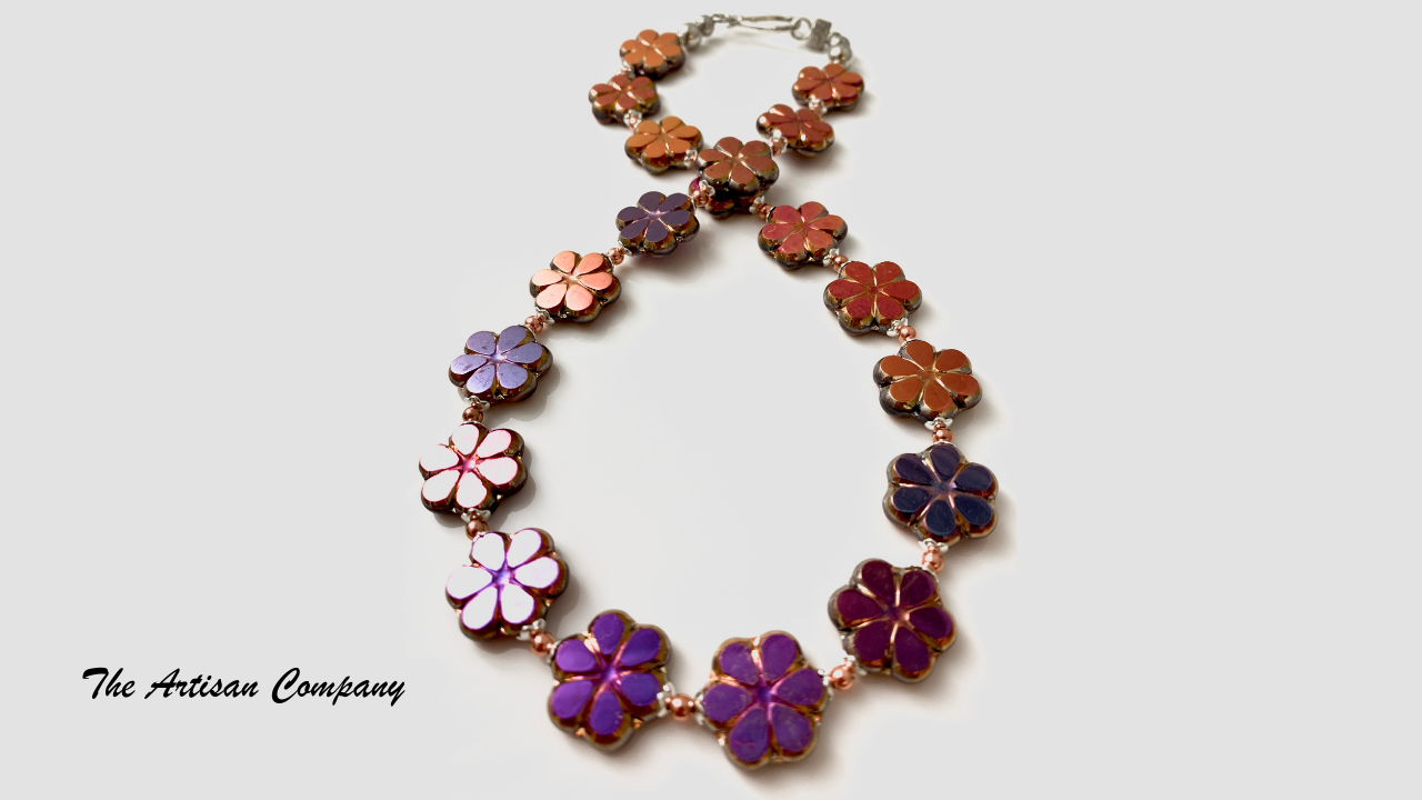 Table Cut Flower Bead Necklace and Earrings