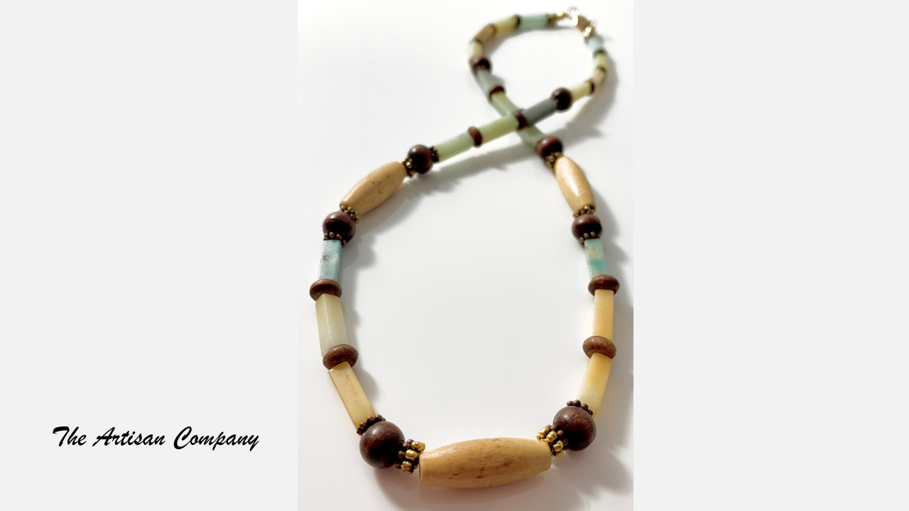 Amazonite Stone & Wood Necklace