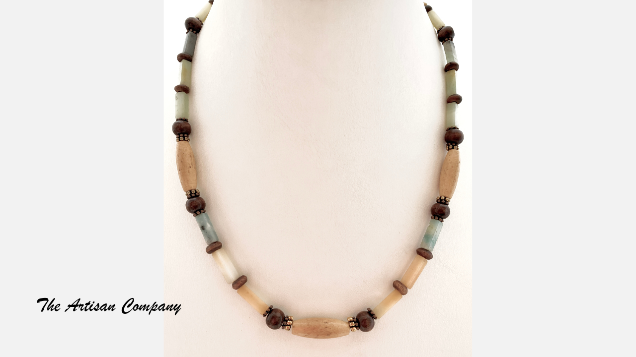 Amazonite Stone & Wood Necklace