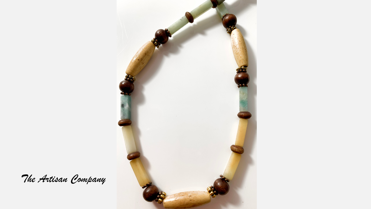 Amazonite Stone & Wood Necklace