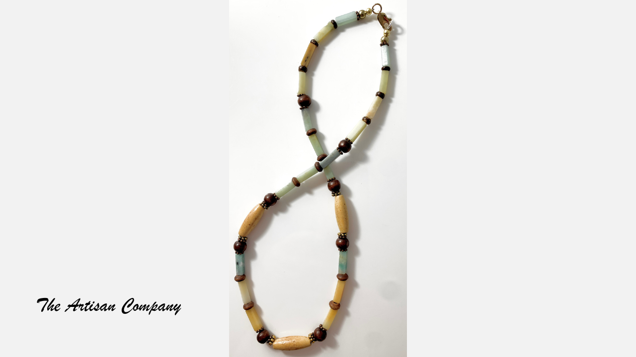 Amazonite Stone & Wood Necklace