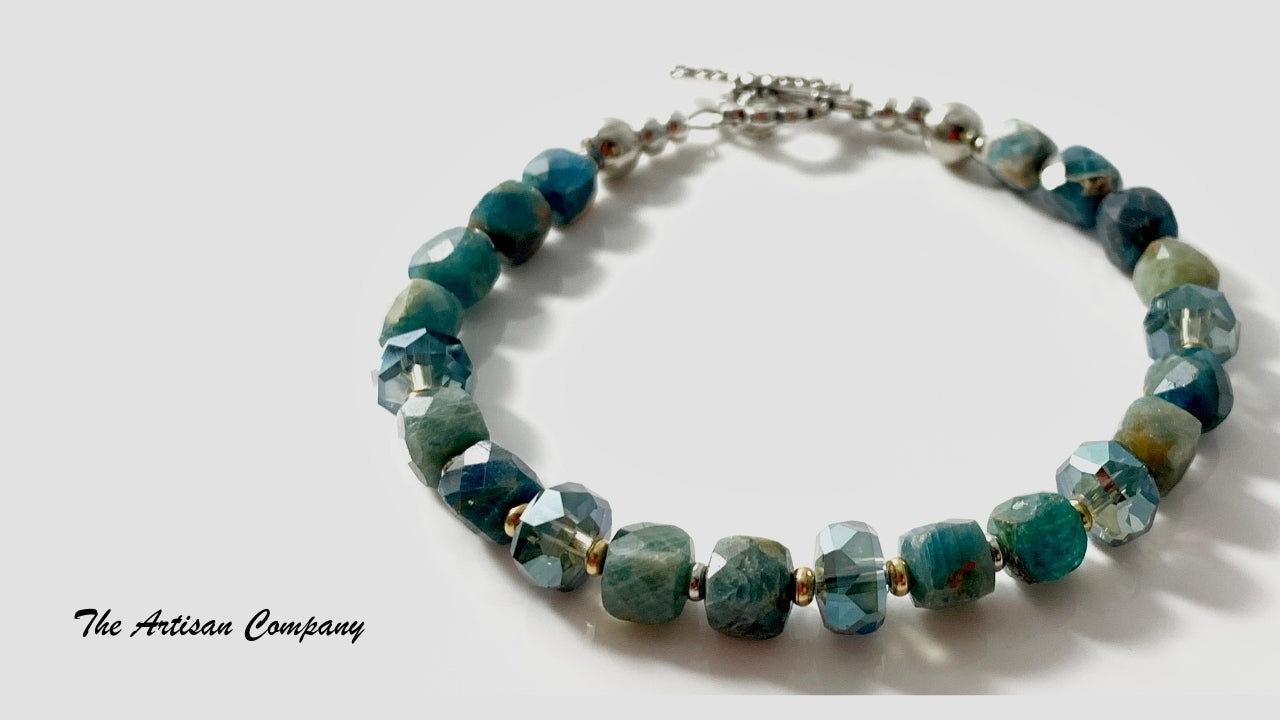Blue Apatite Stone & Cut Glass Bracelet