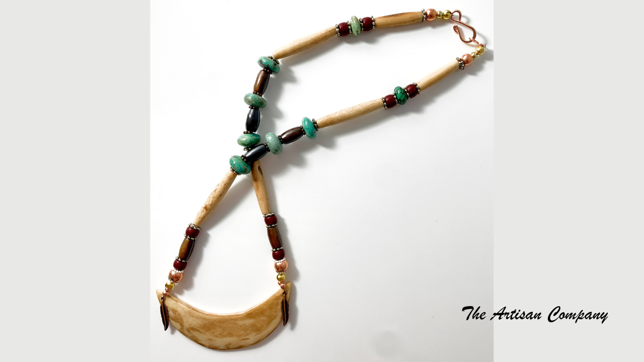 Bone Crescent Necklace with Chrysocolla Stone