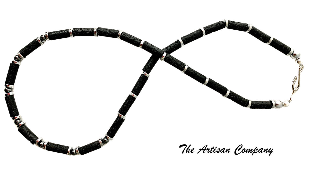 Mens Lava Rock & Hematite Necklace