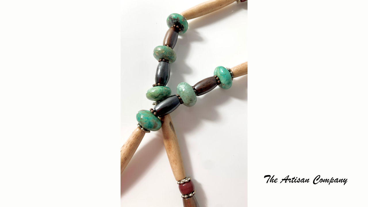 Bone Crescent Necklace with Chrysocolla Stone