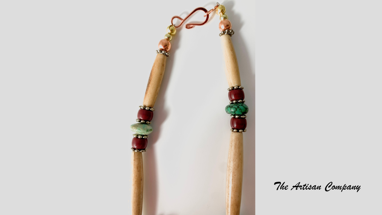 Bone Crescent Necklace with Chrysocolla Stone